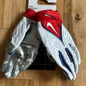 Nike Superbad Football Gloves in Red, White, blue and Silver